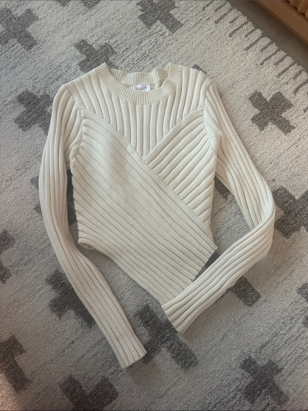 Cream Ribbed Knit Sweater - Ladies Long Sleeve Crewneck